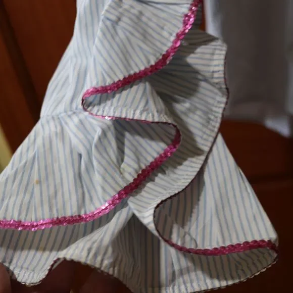 Bell Fine Garments Vintage Striped Button Down Ruffle Sleeve Sequin Trim Shirt 1 - Picture 4 of 12